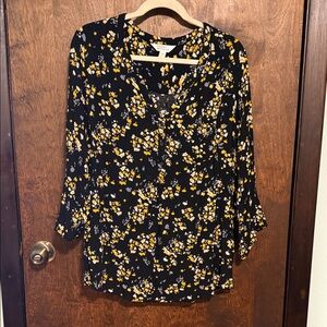 Market & Spruce Black and gold Floral Blouse